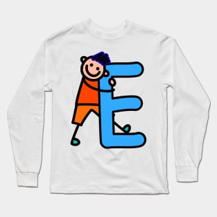 Letter E for Boys alphabet Kids Colorful Cartoon Character Long Sleeve T-Shirt